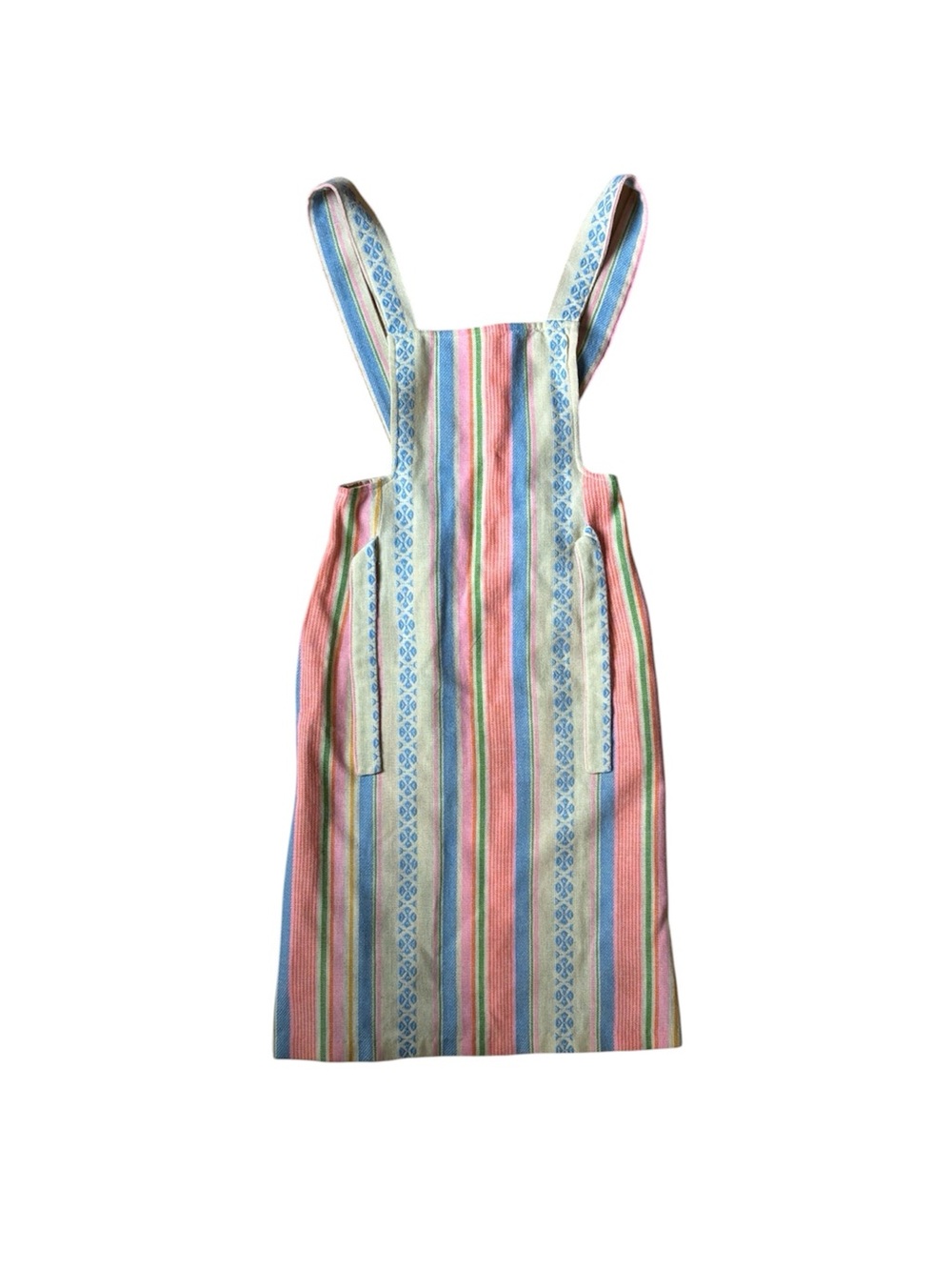 Vintage 70s Pastel Rainbow Striped Pinafore Mini Dress XXS/XS